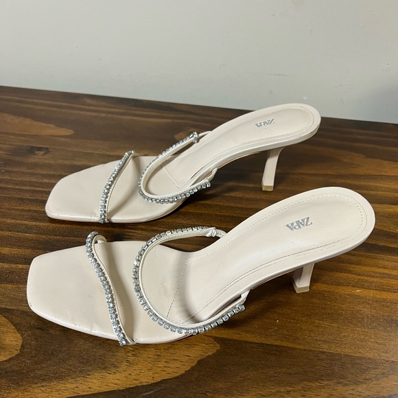 Zara Sandals Crystal Nude Strappy Heels Sz 40 - Picture 2 of 4